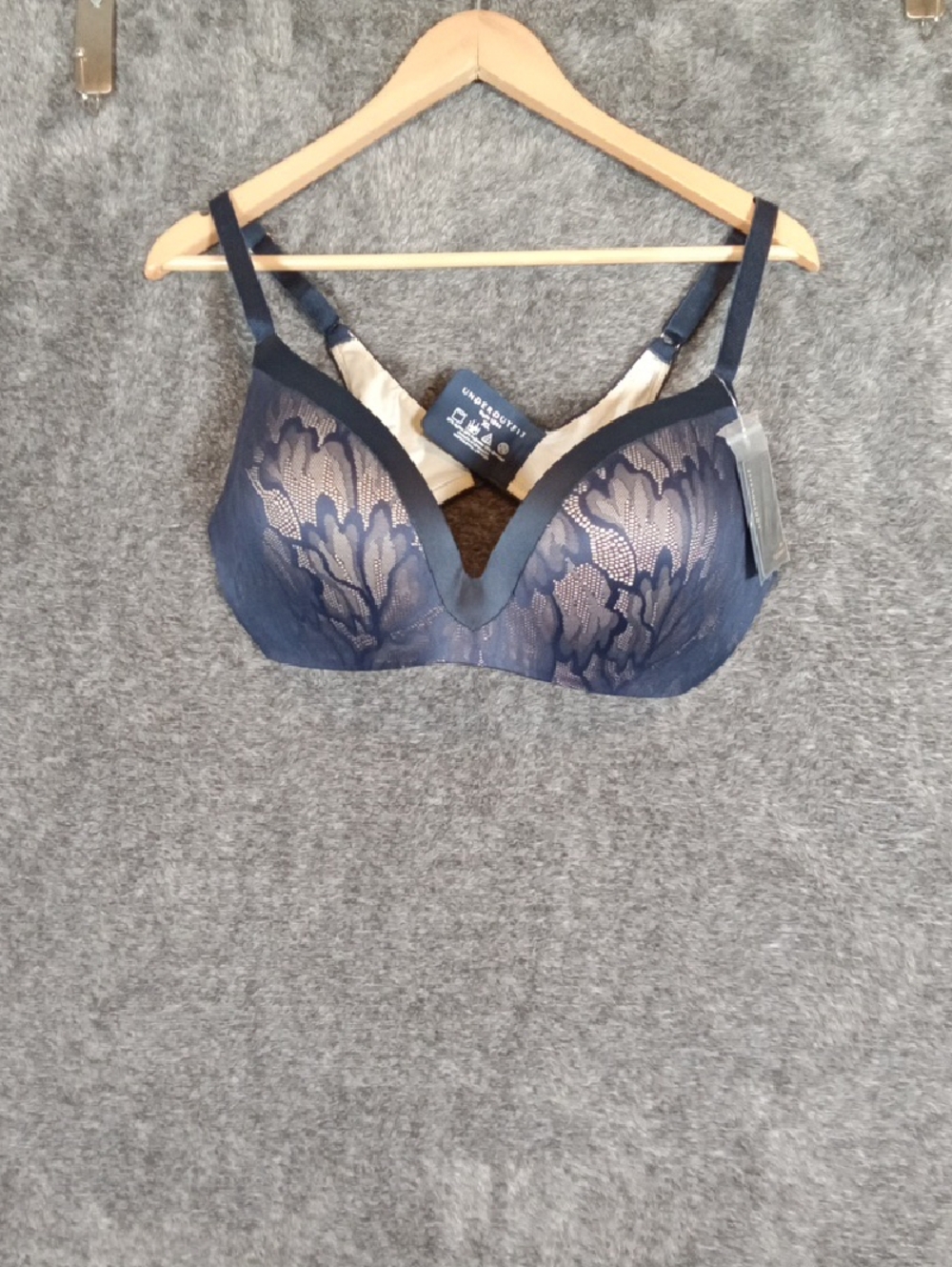 Underoutfit Lace Bra Xl Wirekess Seamless Navy Blue Comfort Womens
